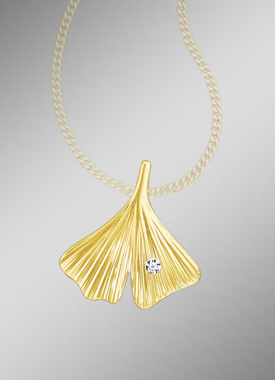 Glücksbringer Anhänger Ginkgo-Blatt mit Brillant 