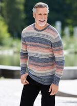 Ansprechender Rundhalspullover MARINE-ORANGE-BEIGE MELIERT