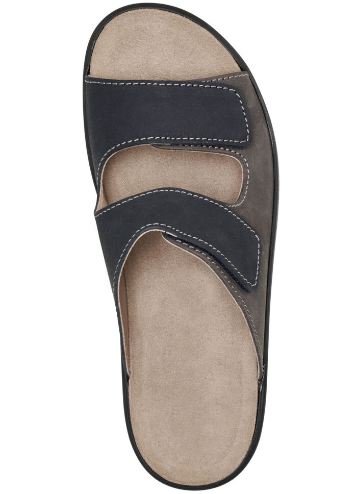 GINO GALANTE, bequeme Herren-Pantoletten, Weite H, mit herausnehmbarem Fußbett DUNKELBLAU-MOKKA