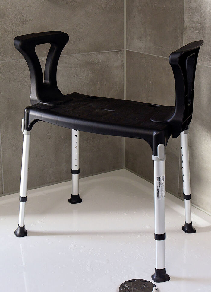 7-fach höhenverstellbarer Duschhocker mit Armlehnen SCHWARZ