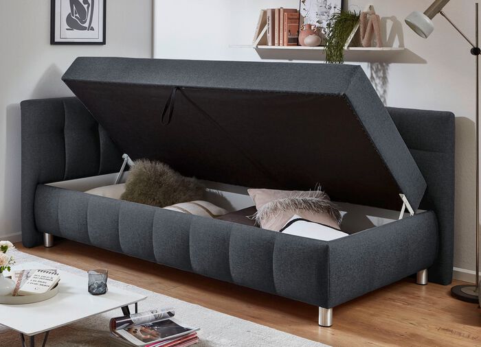 Studioliege mit Kissen und Bettkasten ANTHRAZIT