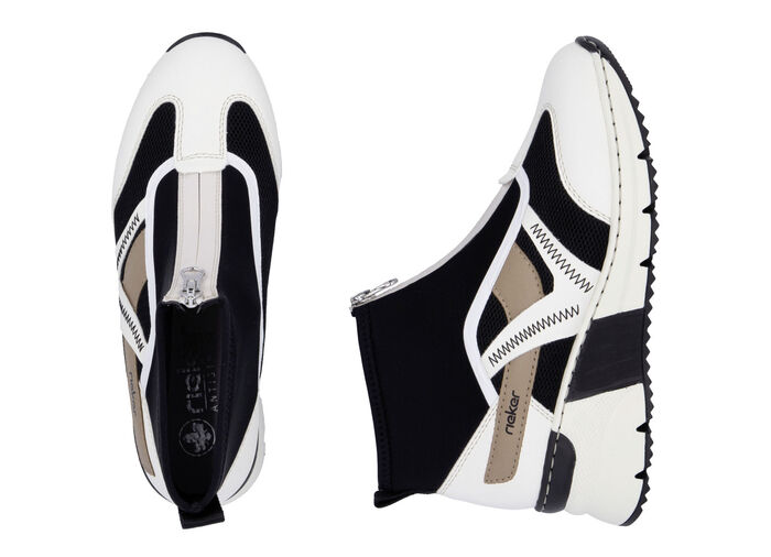Rieker, stylische Damen-Boots, Weite G, mit herausnehmbarem Fußbett CREME-SCHWARZ-BRAUN