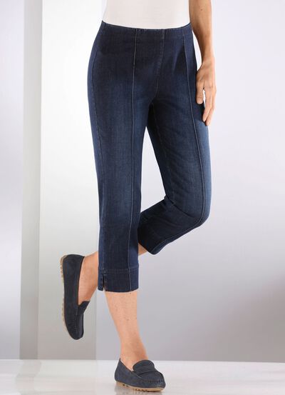Capri-Jeans mit streckenden Biesen 