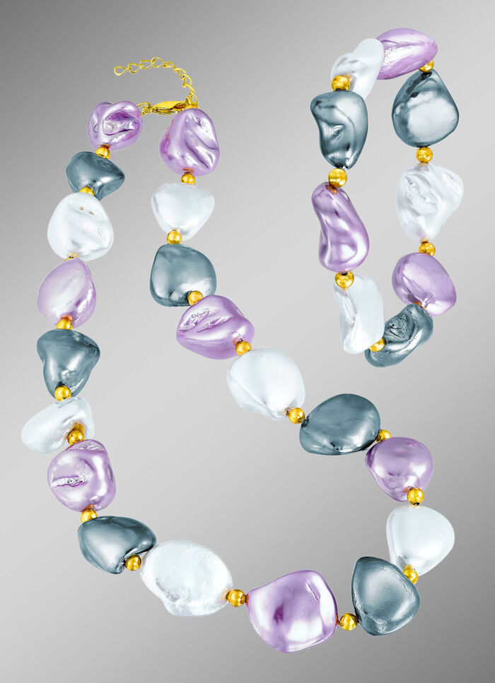 2-teiliges Schmuckset aus Muschelperle in LILA-WEI&szlig;-GRAU