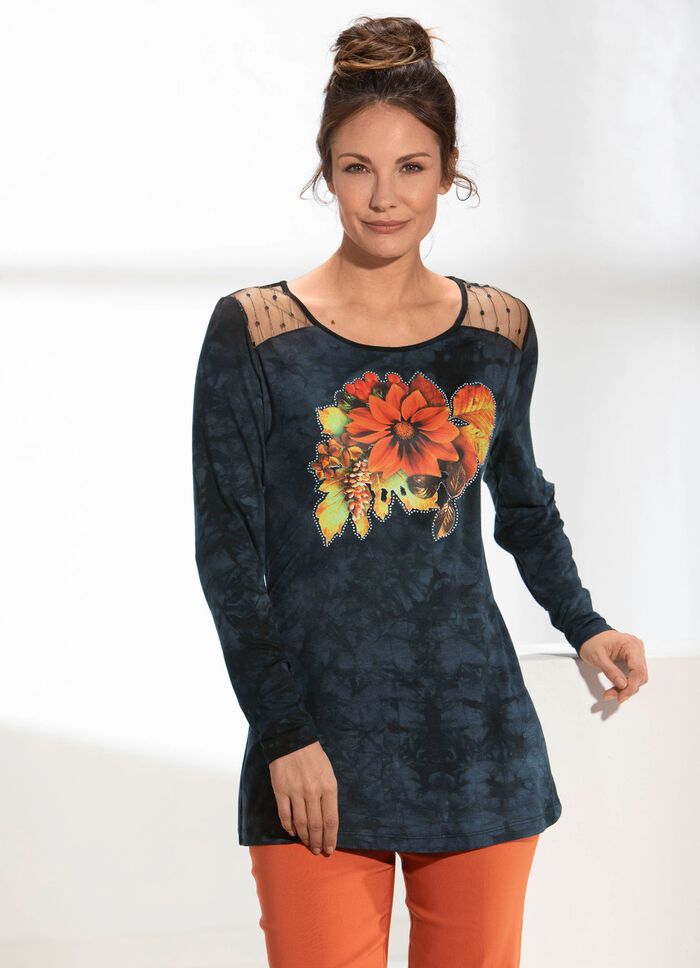 Longshirt mit effektvollem T&uuml;ll-Einsatz in 2 Farben ANTHRAZIT