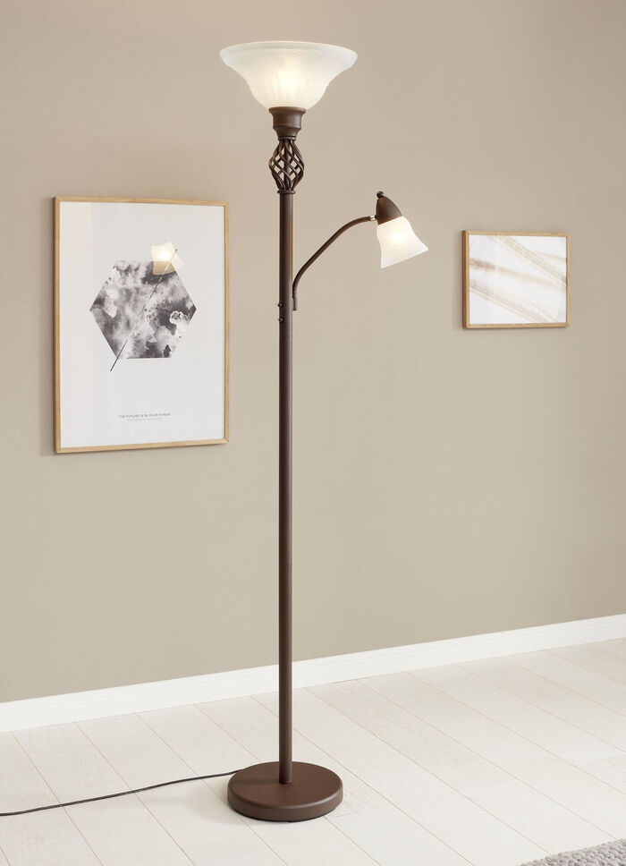 Stehleuchte aus Metall mit Glasschirmen 