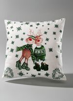 Kissenbezug mit Rentierpaar in Samtoptik GR&Uuml;N