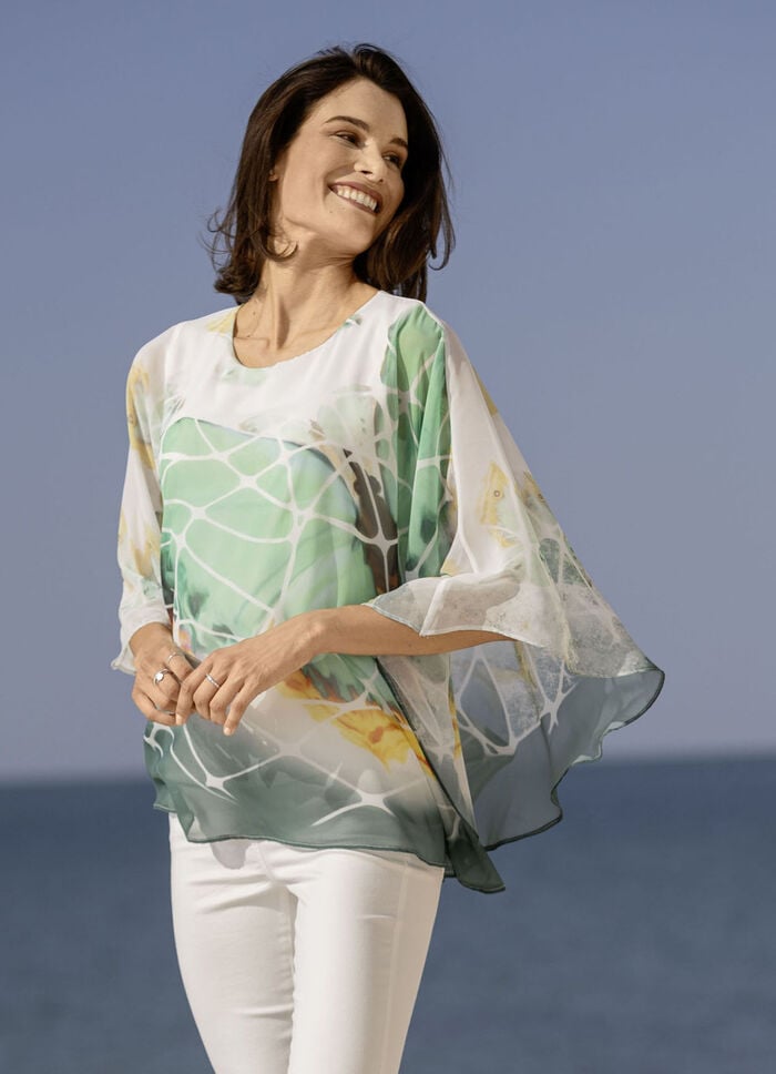 Poncho-Tunika mit eingearbeitetem Tr&auml;gershirt 