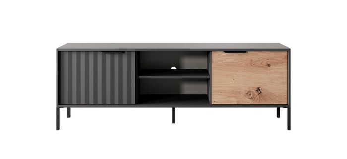 Highboard mit geriffelten Fronten SCHWARZ-EICHE