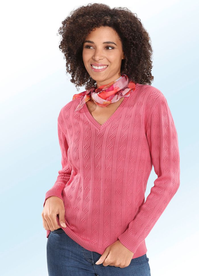 Pullover mit h&uuml;bschem Zopfdessin LACHS