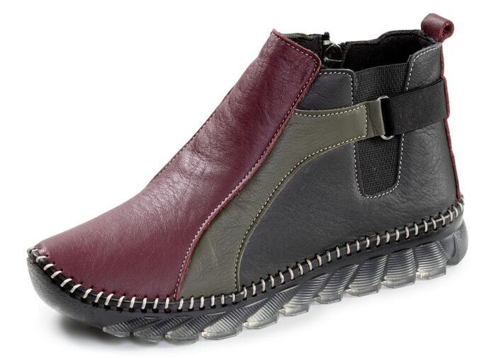 Gemini, trendige Damen-Boots, Weite G, mit herausnehmbarem Fußbett BORDEAUX-SCHWARZ-KHAKI