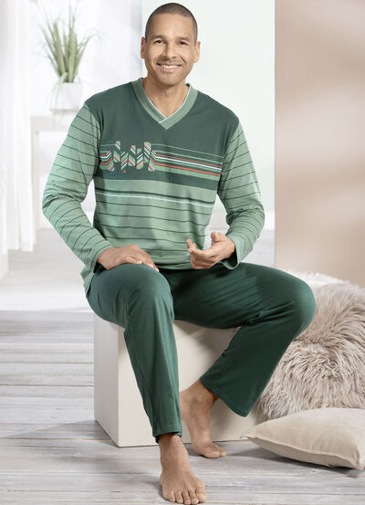 Schlafanzug mit V-Ausschnitt und offenen Abschlüssen 