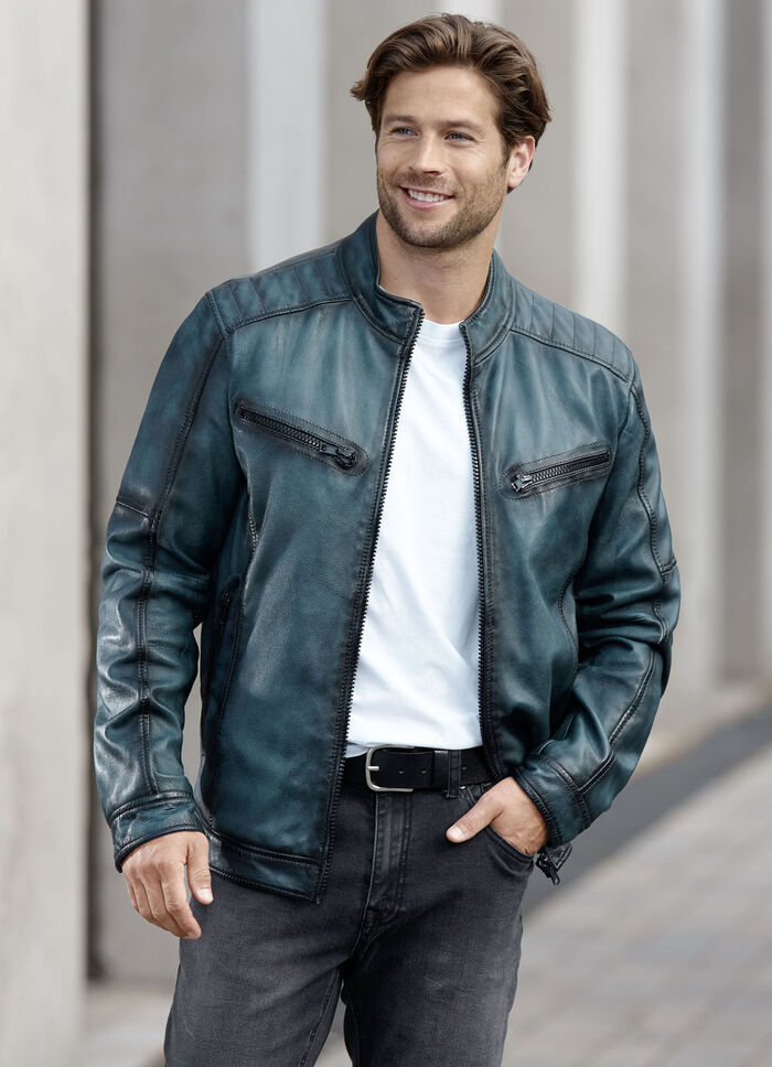 Lederkurzjacke mit Zierstepp 