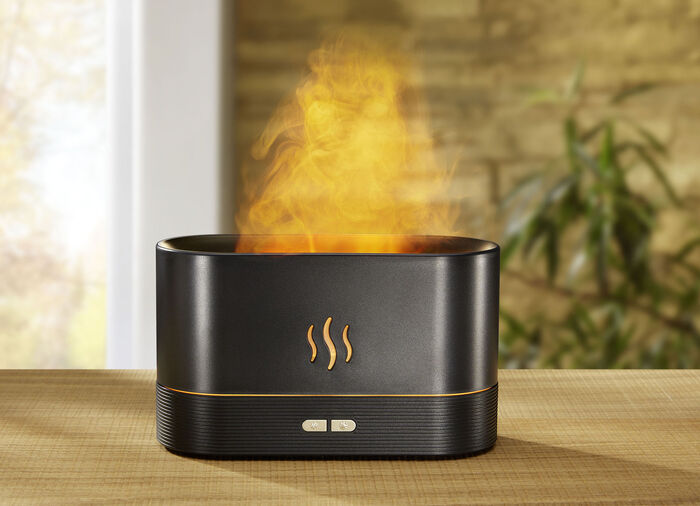 Luftbefeuchter mit Flammeneffekt f&uuml;r eine kuschelige Wohn-Atmosph&auml;re SCHWARZ
