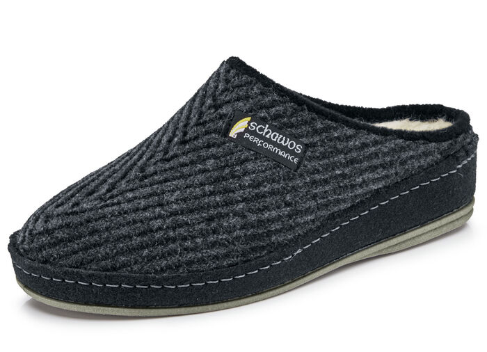 Gefütterte Herren-Hausschuhe, mit Schurwolle GRAU-SCHWARZ