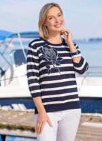 Pullover mit Rosenmotiv MARINE-ECRU