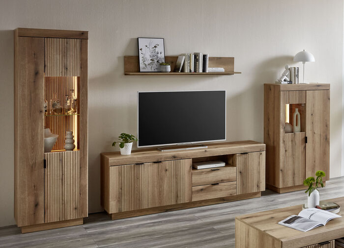 Wohnwand, 4-teilig, mit LED-Beleuchtung und Softclose 