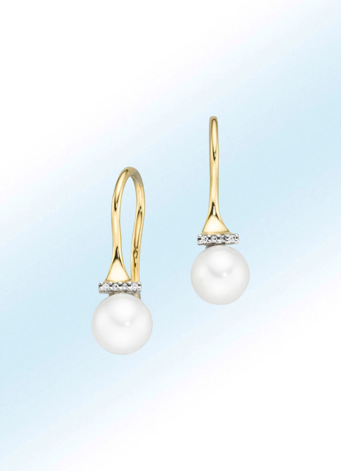 Ohrhaken mit S&uuml;&szlig;wasser-Zuchtperle und Brillanten 