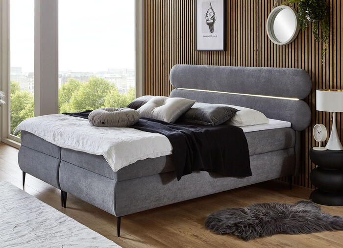 Boxspringbett mit LED-Beleuchtung und Topper ANTHRAZIT
