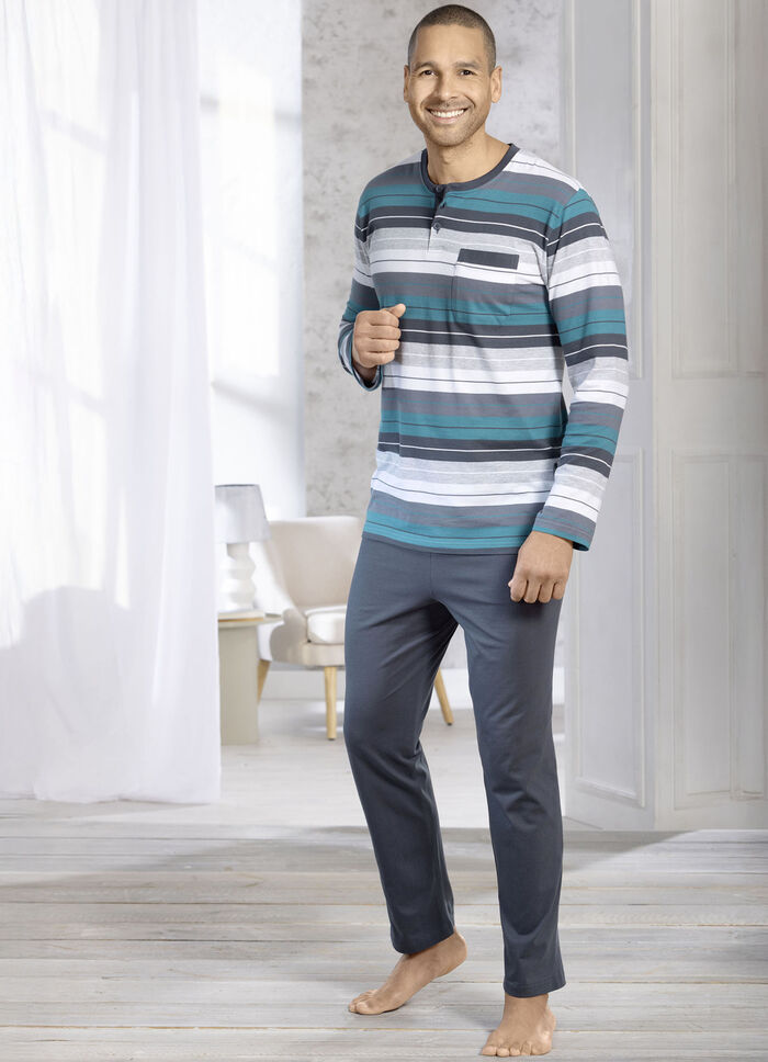 Schlafanzug mit Knopfleiste und offenen Abschlüssen 