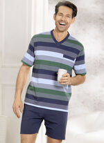 Zweierpack Shortys mit V-Ausschnitt und Brusttasche in Ringeldessin 