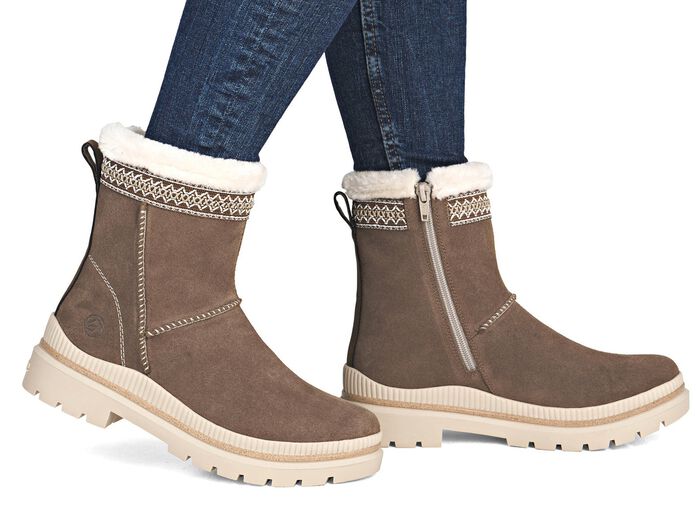 Remonte, gef&uuml;tterte Damen-Stiefeletten, Winterschuhe, Weite G, mit Lammfell BRAUN