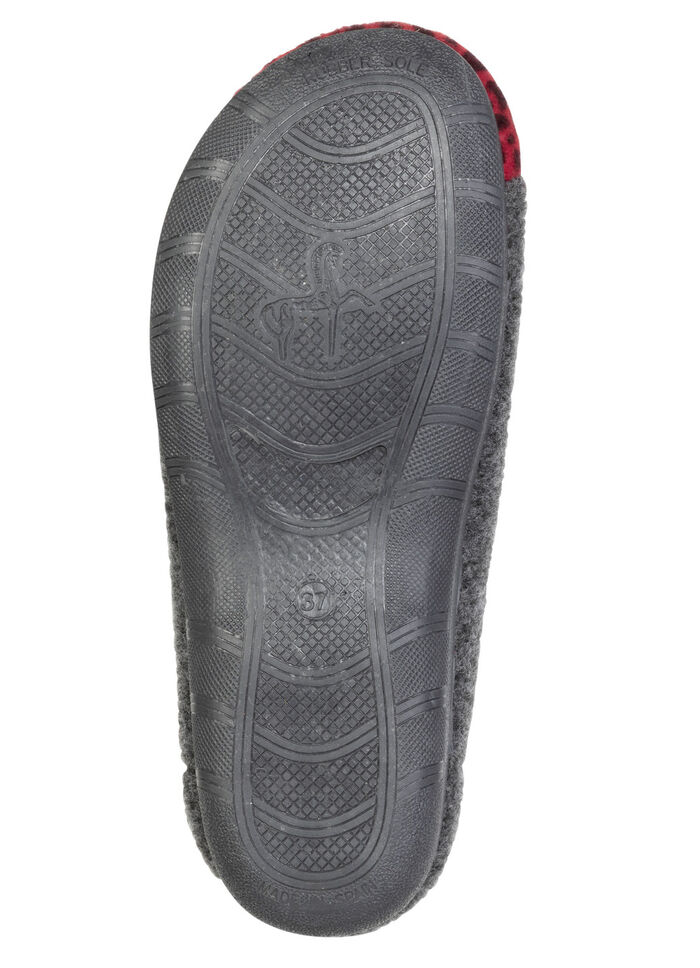 Laurina, trendige Damen-Hausschuhe, Weite H, mit Leo-Druck ANTHRAZIT-ROT