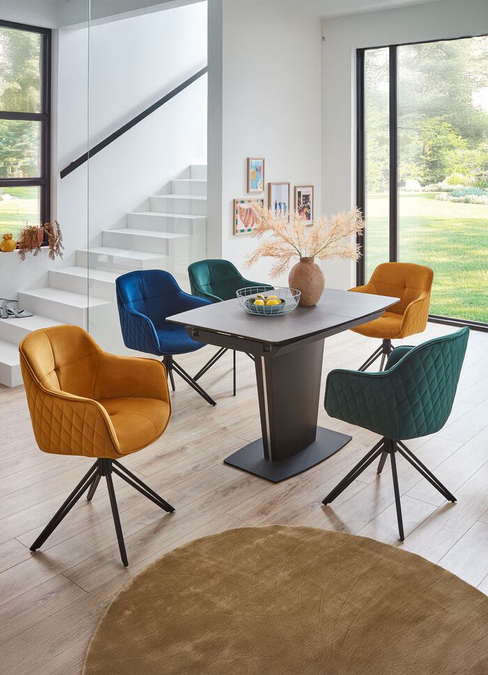 Drehbare Armlehnenst&uuml;hle mit Samtbezug, 2er-Set BLAU