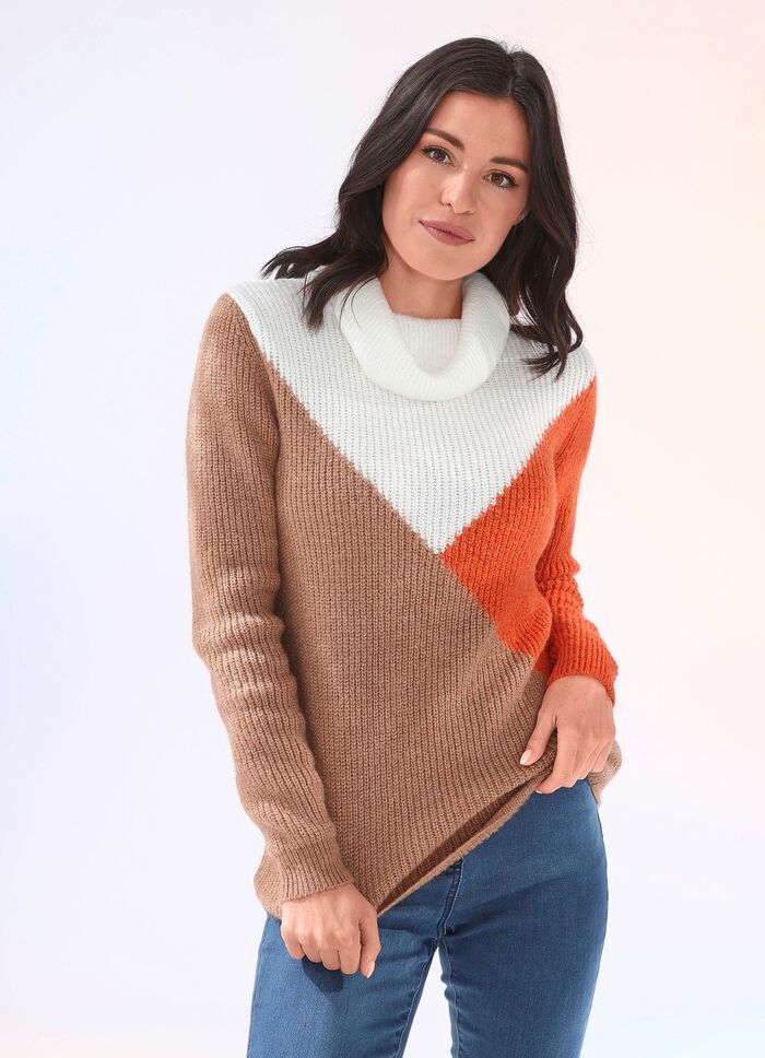 Pullover in superflauschiger Qualität CAMEL-ORANGE-WOLLWEISS