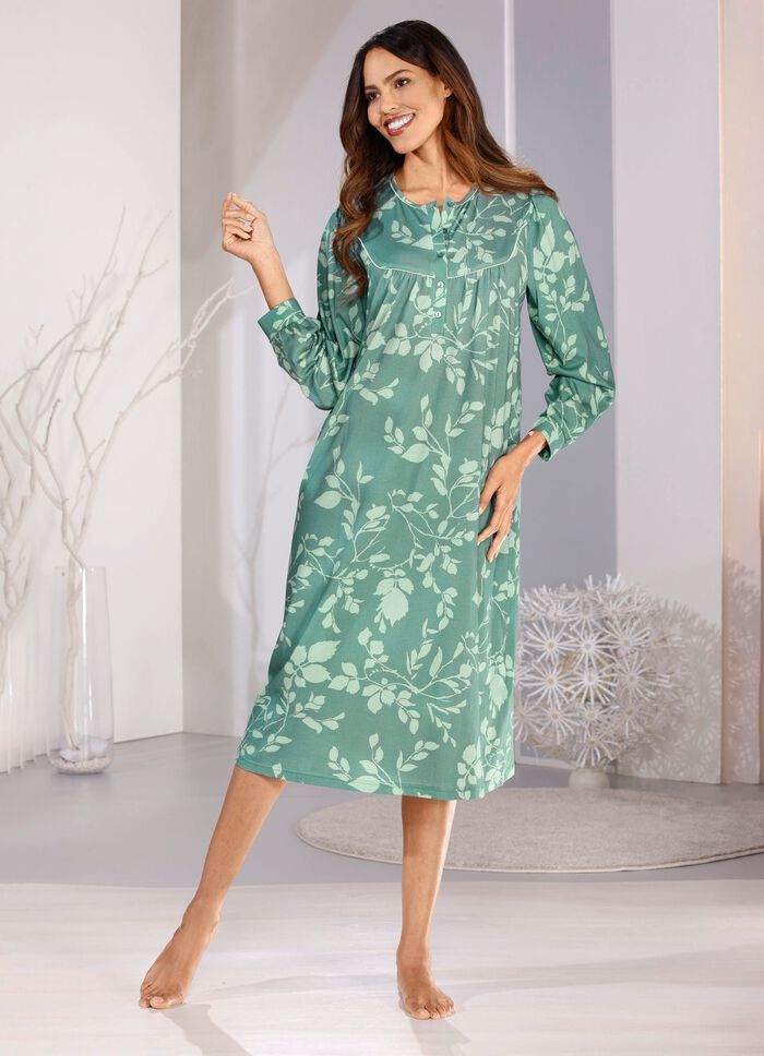 Nachthemd, wadenlang mit kn&ouml;pfbaren B&uuml;ndchenabschl&uuml;ssen  