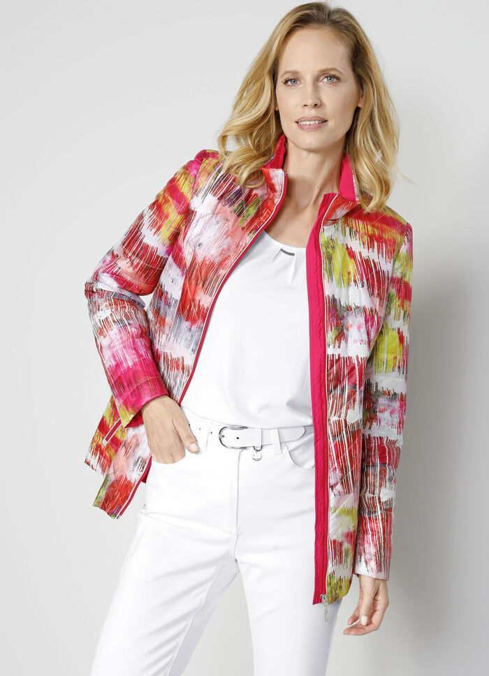 Steppjacke im mehrfarbigen Grafikdruck 