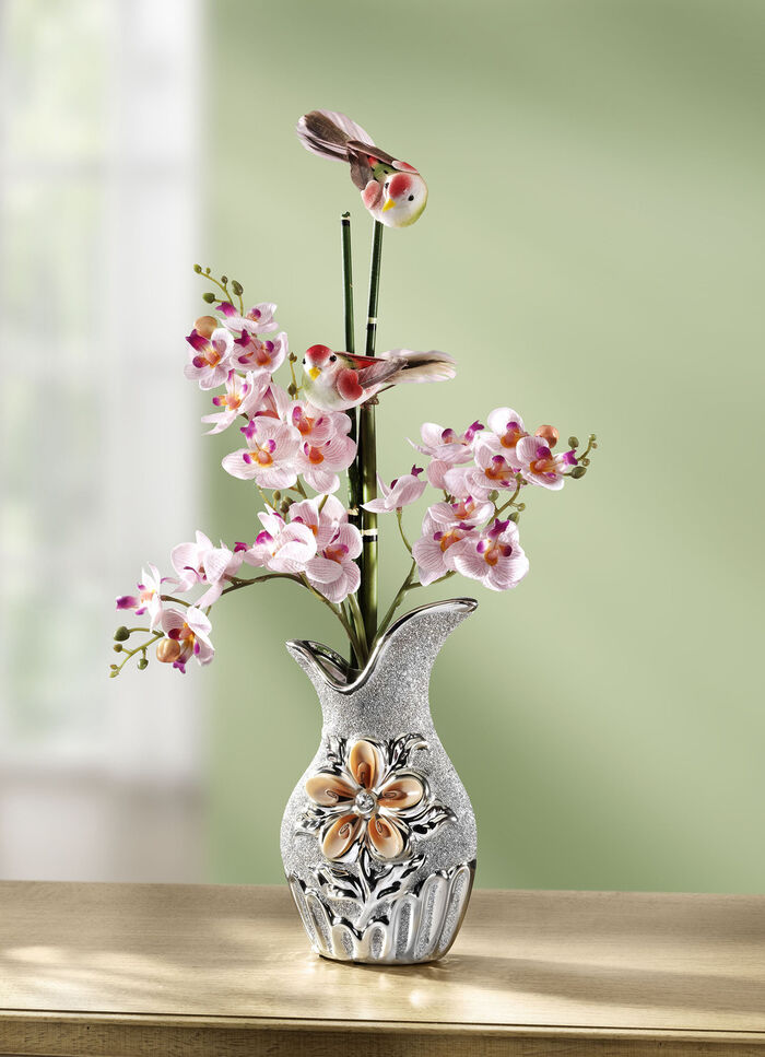 Orchideen-Gesteck aus Kunstmaterial in Vase 