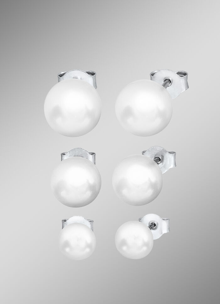 Ohrstecker-Set in Silber 925/- fein mit S&uuml;sswasser-Zuchtperlen 
