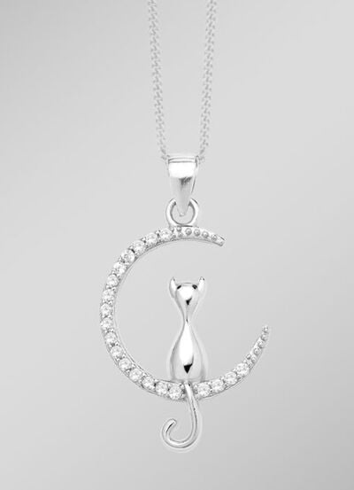 Anhänger Katze im Mond aus Silber 