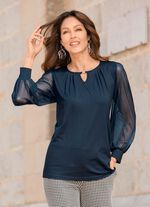 Shirt mit langen Chiffonärmeln MARINE