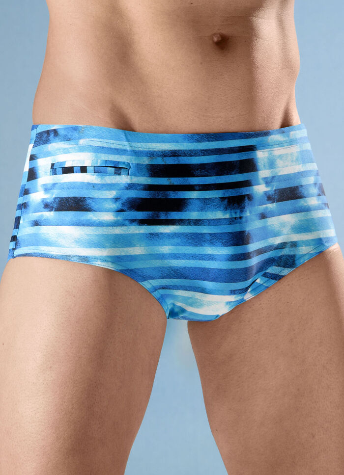 Badehose in höherer Slipform mit Streifendessin 
