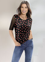 Shirt mit kurzen Ärmeln aus schwarzem Netz-Jersey 