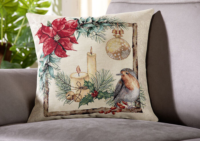 Kissenbezug mit Rotkehlchen-Motiv 