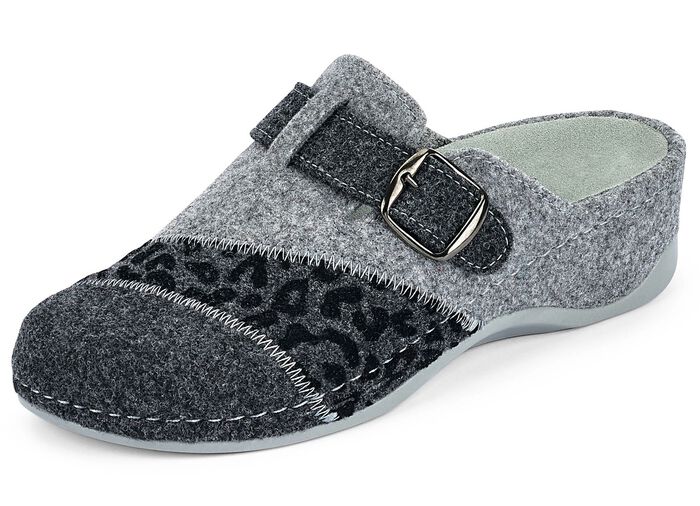 Mubb, klassische Damen-Hausschuhe, Weite H, mit herausnehmbarem Fu&szlig;bett ANTHRAZIT-HELLGRAU