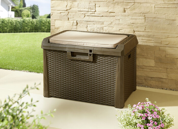 Gartenbox Santorini in elegantem Rattan-Design BRAUN