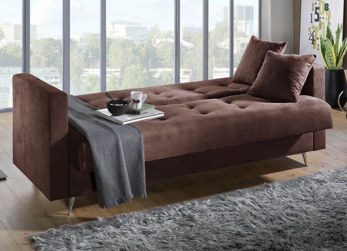 Schlafsofa auf Chromf&uuml;&szlig;en mit Bettkasten 
