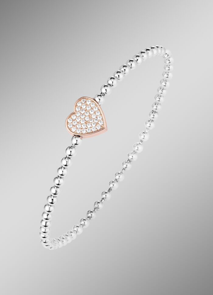 Kugelketten-Armband aus Silber 925/- fein mit Zirkonia-Herz 