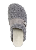 Laurina Pantoffel aus weichem Plüsch mit Veloursbesatz GRAU