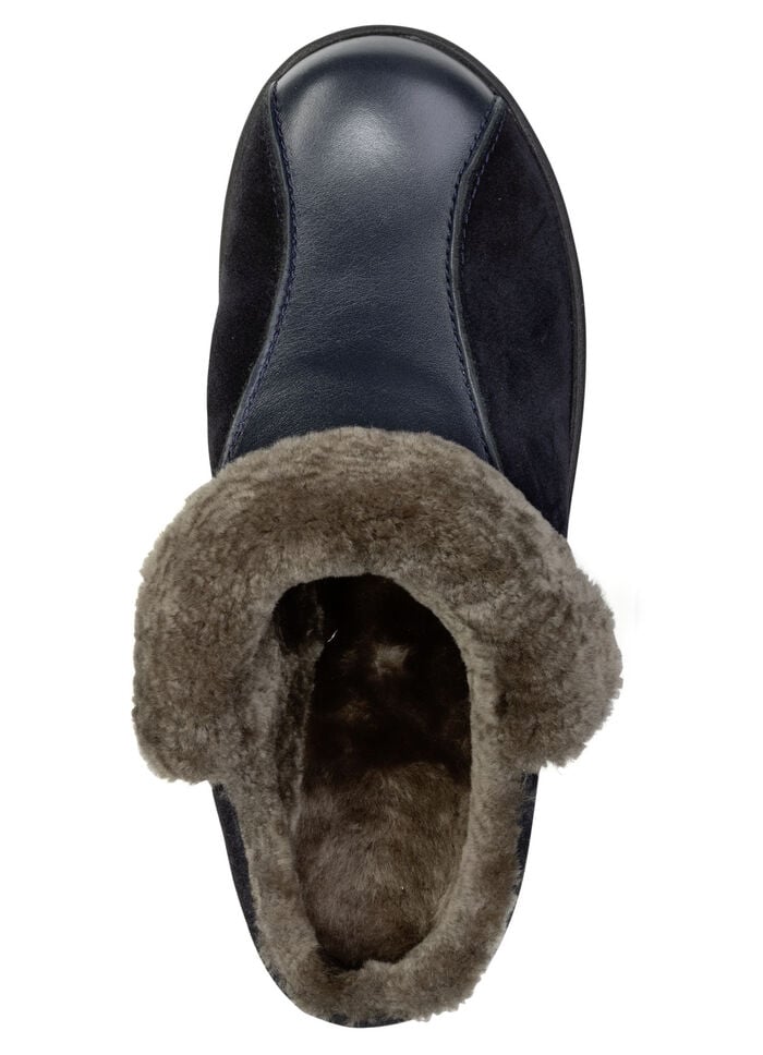 ELENA EDEN, warme Damen-Hausschuhe, Weite H, mit Lammfell MARINE