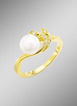 Edler Damenring mit Süßwasser-Zuchtperle und synth. Zirkonia 