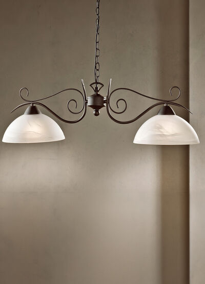 Pendelleuchte, 2-flammig, mit Gestell aus rostfarbenem Stahl 