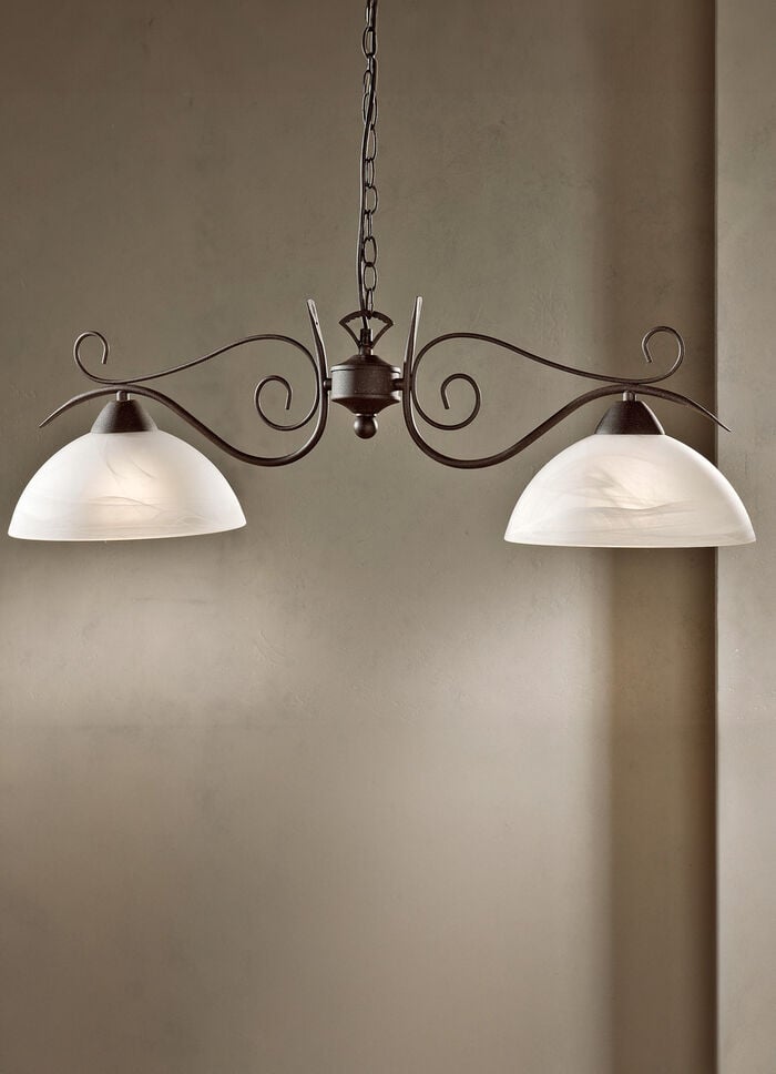 Pendelleuchte, 2-flammig, mit Gestell aus rostfarbenem Stahl 