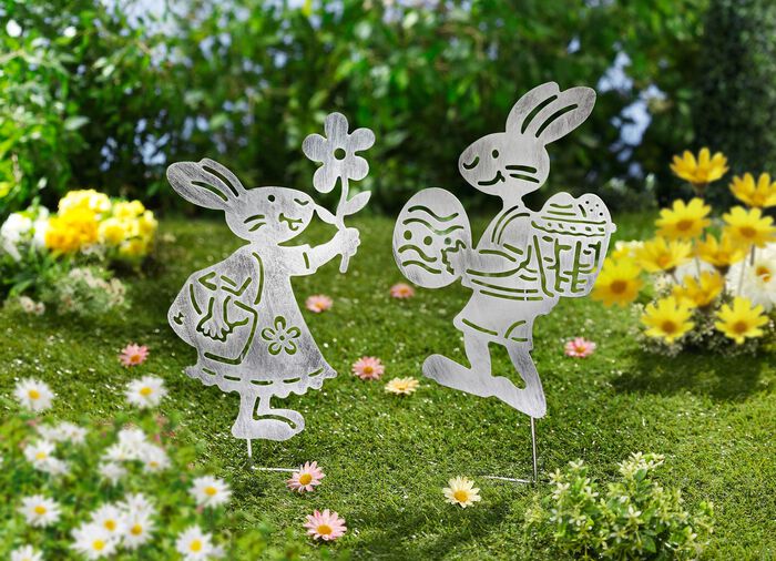 Gartenstecker "Hasenpaar", 2er-Set 