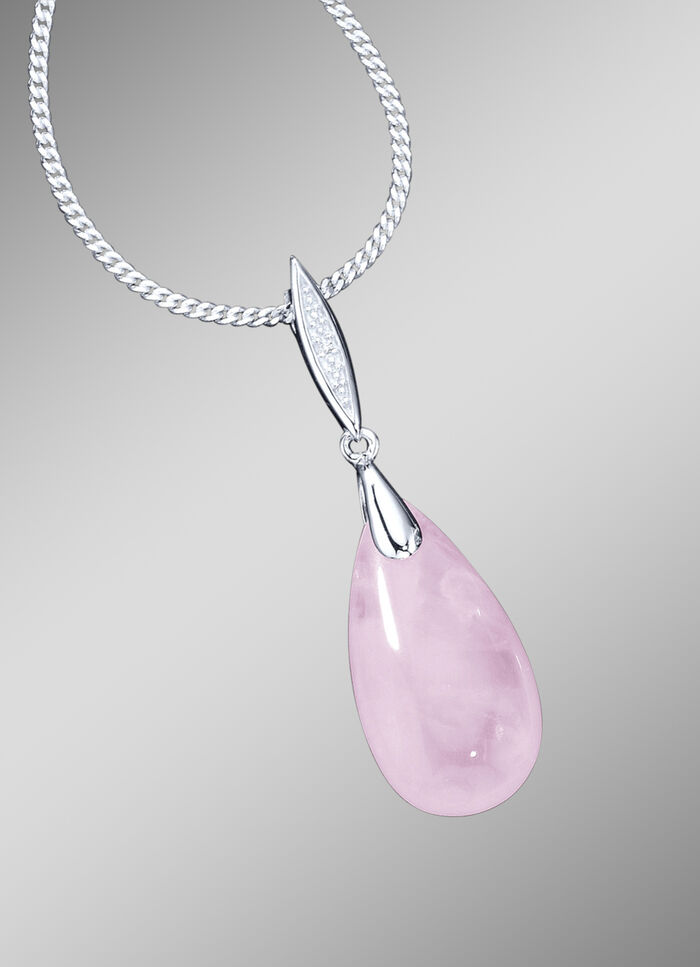 Anh&auml;nger mit Panzerkette und echt Rosenquarz 