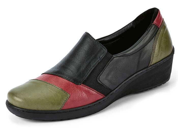 Gemini Slipper mit seitlichen Gummiz&uuml;gen SCHWARZ-OLIV-RUBINROT